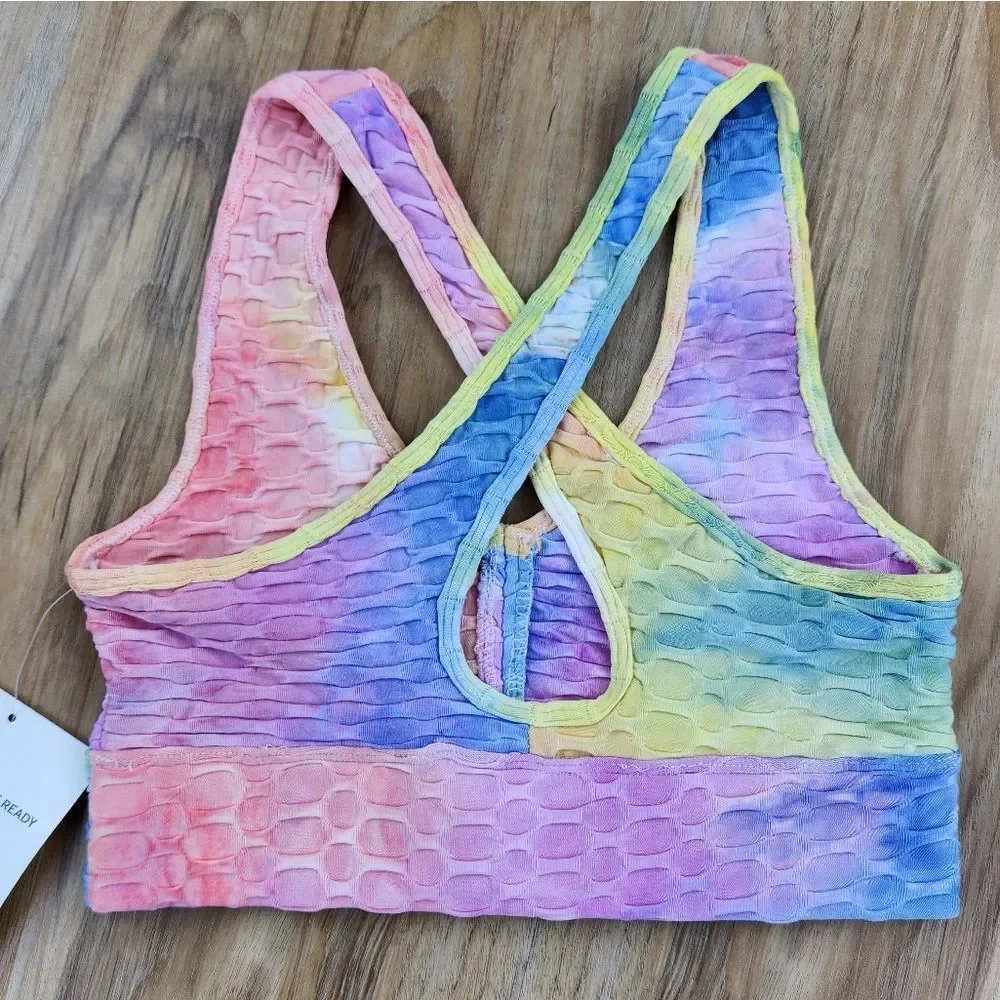🔸️NWT Pastel Tie Dye Honeycomb Sports Bra & Pants Athletic Set Small
